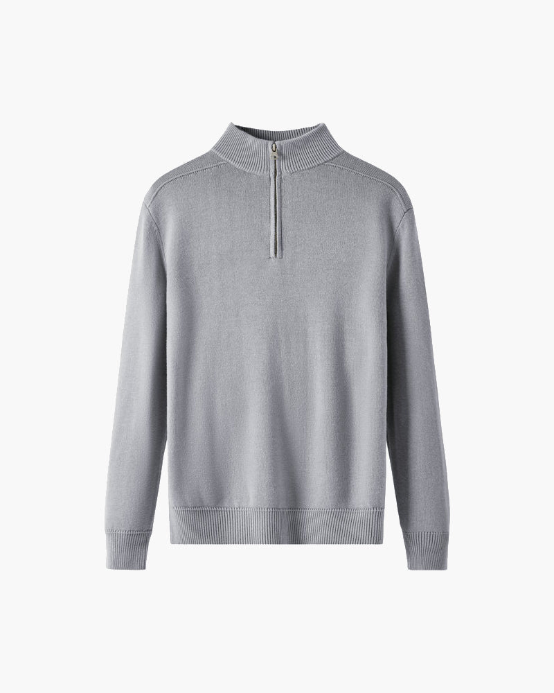 Men's Plain Half-Zip Jumper with a Standing Collar - Grey