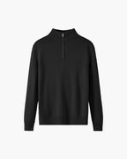 Men's Plain Half-Zip Jumper with a Standing Collar - Black