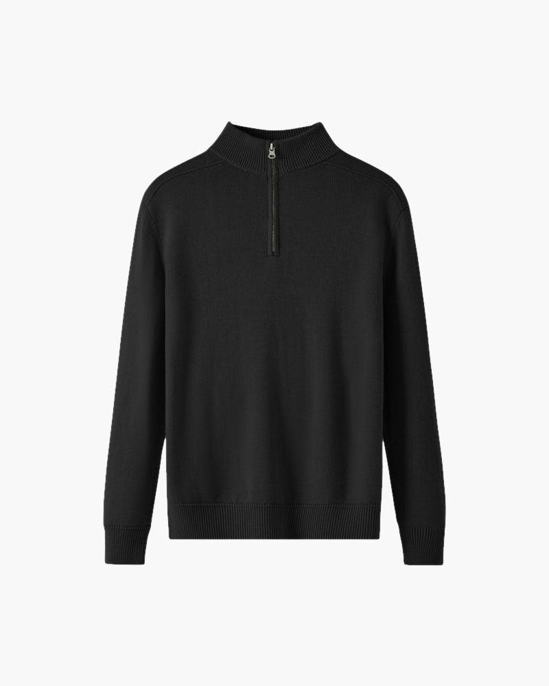 Men's Plain Half-Zip Jumper with a Standing Collar - Black