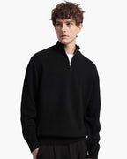 Men's Plain Half-Zip Jumper with a Standing Collar - Black