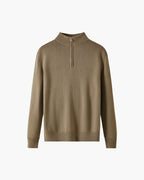 Men's Plain Half-Zip Jumper with a Standing Collar - Beige