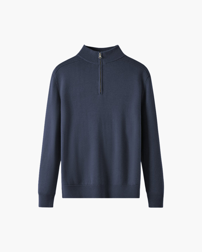 Men's Plain Half-Zip Jumper with a Standing Collar - Navy