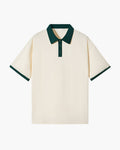Men's Plain Polo Shirt with Contrast Collar and Cuffs - Green