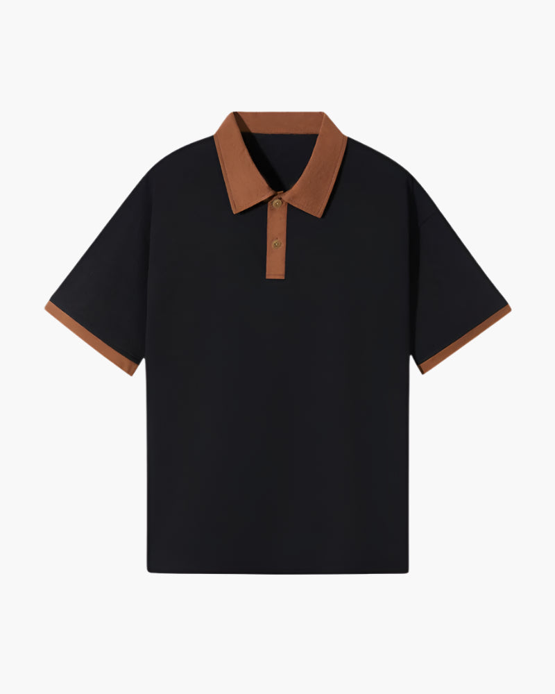Men's Plain Polo Shirt with Contrast Collar and Cuffs - Black