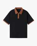 Men's Plain Polo Shirt with Contrast Collar and Cuffs - Black