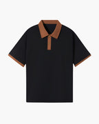 Men's Plain Polo Shirt with Contrast Collar and Cuffs - Black