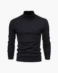 Men's Plain Roll-Neck Jumper with Long Banded Sleeves - Black