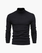 Men's Plain Roll-Neck Jumper with Long Banded Sleeves - Black