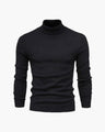 Men's Plain Roll-Neck Jumper with Long Banded Sleeves - Black