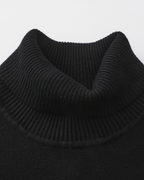 Men's Plain Roll-Neck Jumper with Long Banded Sleeves - Black
