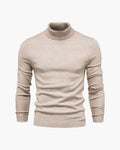 Men's Plain Roll-Neck Jumper with Long Banded Sleeves - Beige