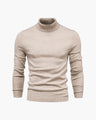 Men's Plain Roll-Neck Jumper with Long Banded Sleeves - Beige
