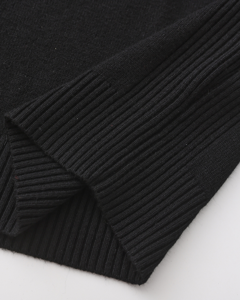 Men's Plain Roll-Neck Jumper with Long Banded Sleeves - Black