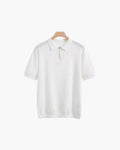 Men's Plain Short-Zip Polo Shirt with Ribbed Edges - White