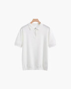 Men's Plain Short-Zip Polo Shirt with Ribbed Edges - White
