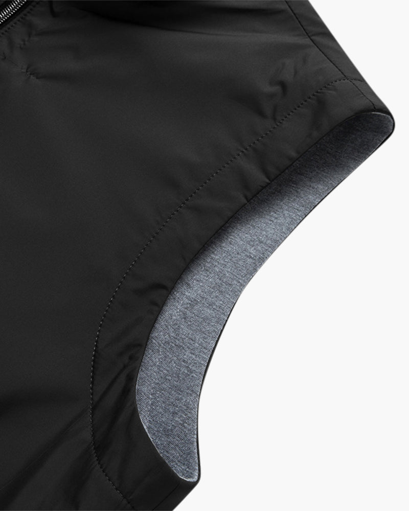 Men's Plain Zip Gilet with a Rounded Stand Collar - Black