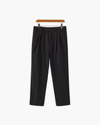 Men's Pleated Ankle-Length Trousers with Waist Tabs - Black