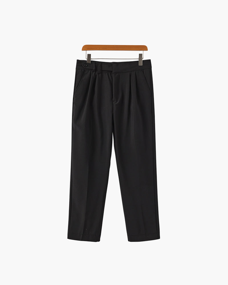 Men's Pleated Ankle-Length Trousers with Waist Tabs - Black