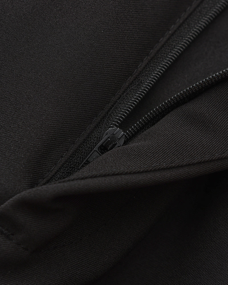 Men's Pleated Ankle-Length Trousers with Waist Tabs - Black
