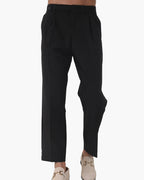 Men's Pleated Ankle-Length Trousers with Waist Tabs - Black