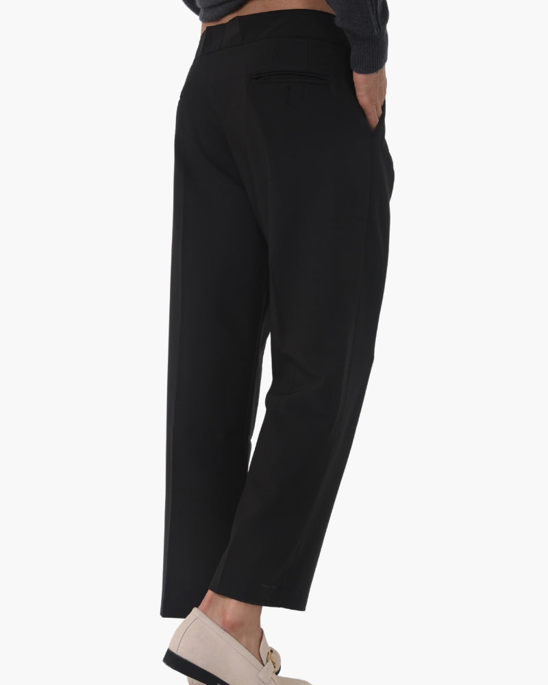 Men's Pleated Ankle-Length Trousers with Waist Tabs - Black