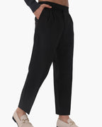Men's Pleated Ankle-Length Trousers with Waist Tabs - Black