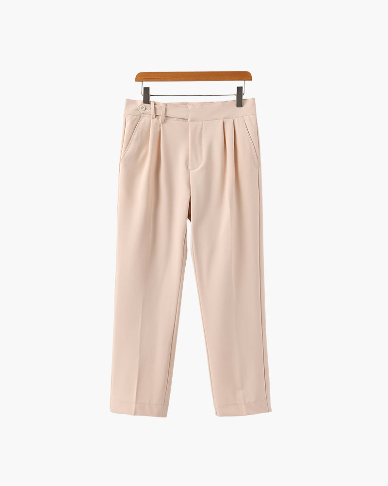 Men's Pleated Ankle-Length Trousers with Waist Tabs - Beige