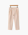 Men's Pleated Ankle-Length Trousers with Waist Tabs - Beige