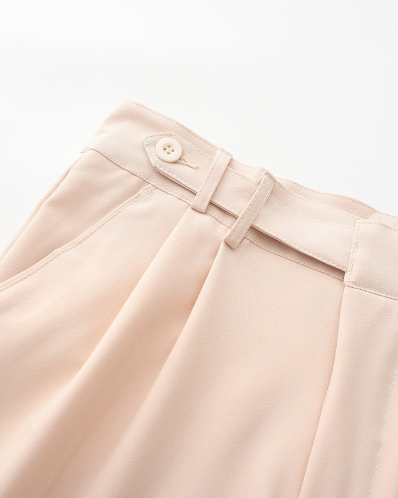 Men's Pleated Ankle-Length Trousers with Waist Tabs - Beige