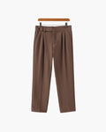 Men's Pleated Ankle-Length Trousers with Waist Tabs - Brown