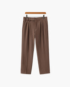 Men's Pleated Ankle-Length Trousers with Waist Tabs - Brown