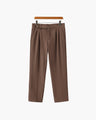 Men's Pleated Ankle-Length Trousers with Waist Tabs - Brown