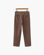 Men's Pleated Ankle-Length Trousers with Waist Tabs - Brown