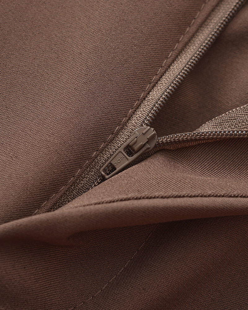 Men's Pleated Ankle-Length Trousers with Waist Tabs - Brown