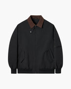 Men's Point-Collar Harrington Jacket with Zip Front - Black