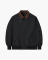 Men's Point-Collar Harrington Jacket with Zip Front - Black