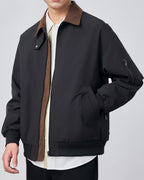 Men's Point-Collar Harrington Jacket with Zip Front - Black