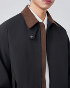Men's Point-Collar Harrington Jacket with Zip Front - Black