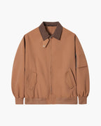 Men's Point-Collar Harrington Jacket with Zip Front - Brown