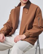 Men's Point-Collar Harrington Jacket with Zip Front - Brown