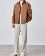Men's Point-Collar Harrington Jacket with Zip Front - Brown