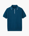 Men's Ribbed Button-Neck Polo with Tipped Collar - Blue