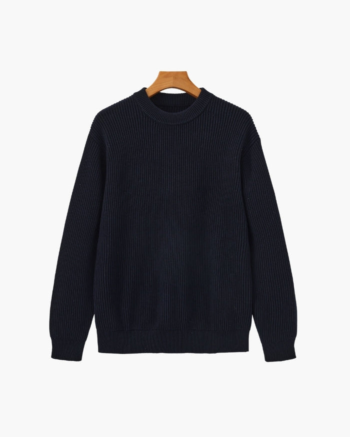 Men's Ribbed Crew-Neck Jumper with Long Sleeves