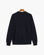 Men's Ribbed Crew-Neck Jumper with Long Sleeves - Navy