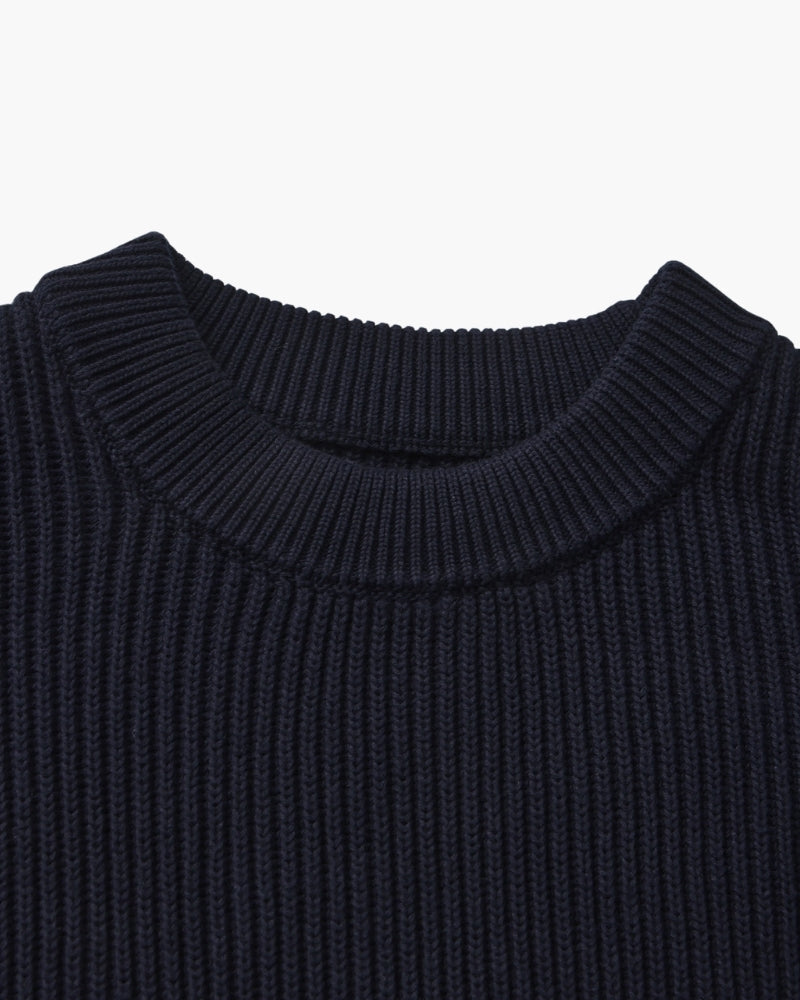 Men's Ribbed Crew-Neck Jumper with Long Sleeves - Navy