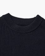 Men's Ribbed Crew-Neck Jumper with Long Sleeves - Navy