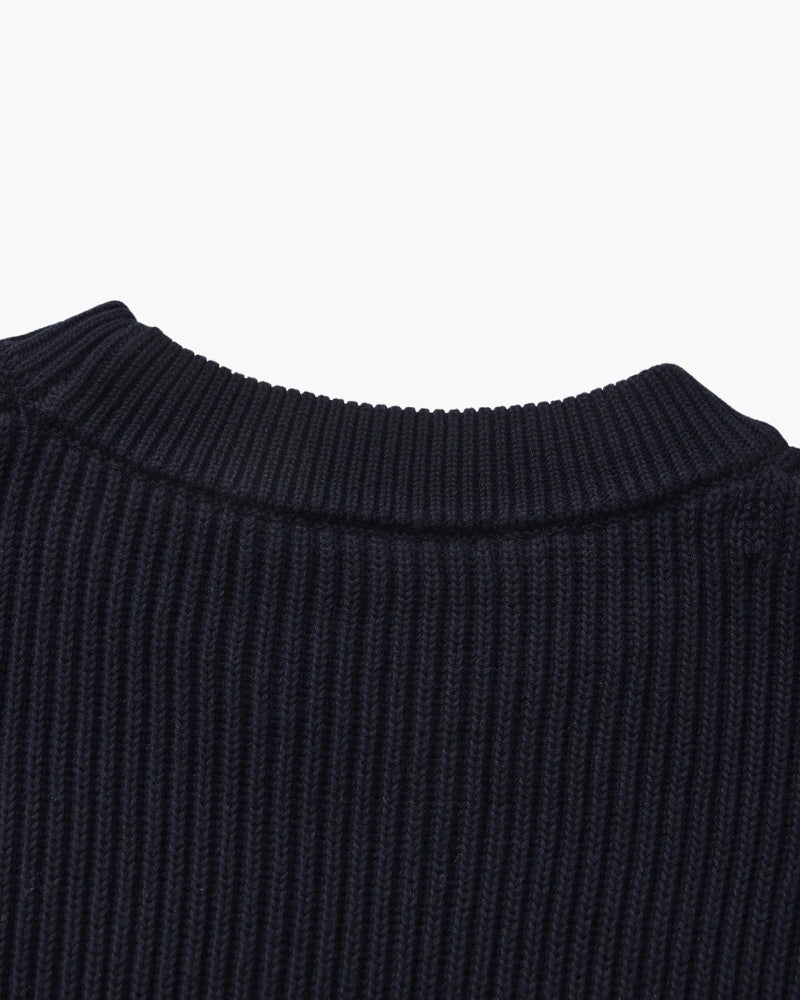 Men's Ribbed Crew-Neck Jumper with Long Sleeves - Navy