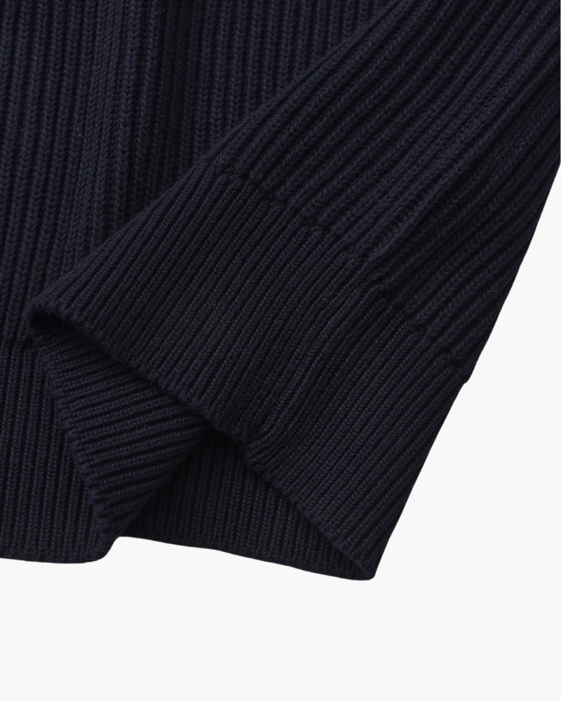 Men's Ribbed Crew-Neck Jumper with Long Sleeves - Navy