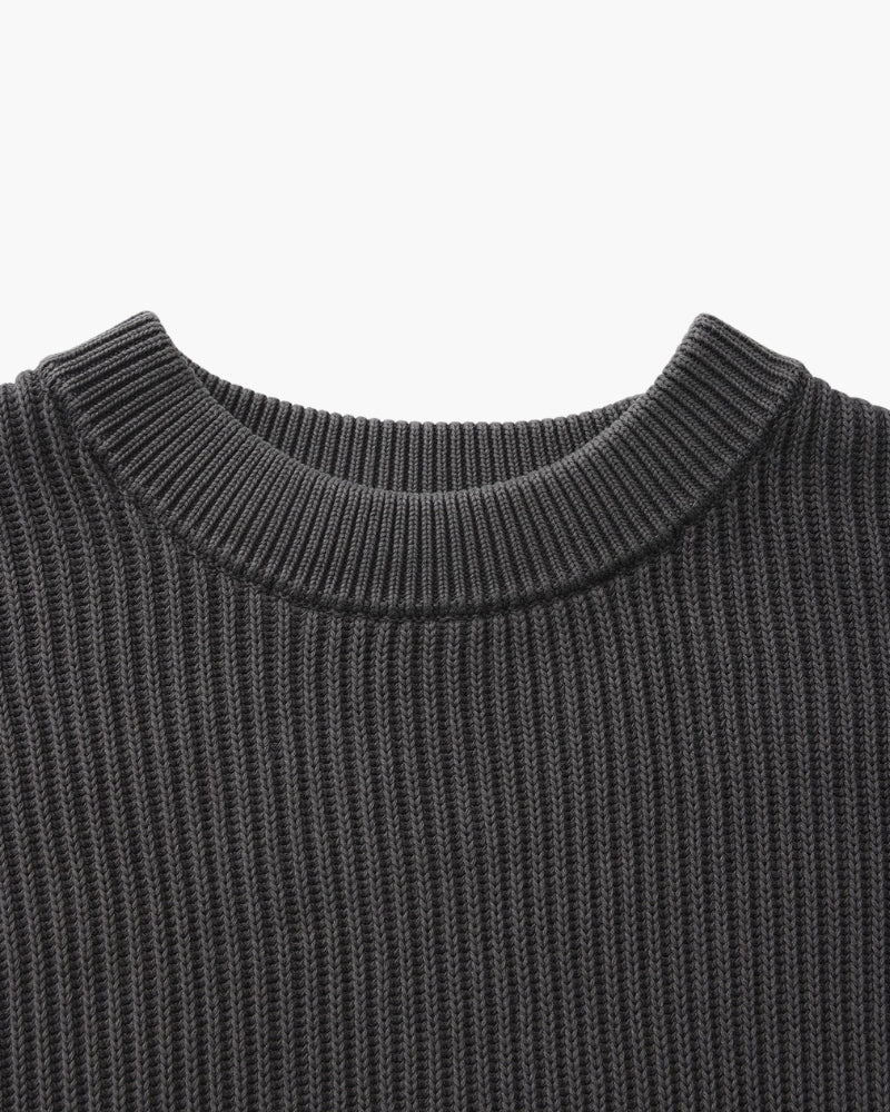 Men's Ribbed Crew-Neck Jumper with Long Sleeves - Grey