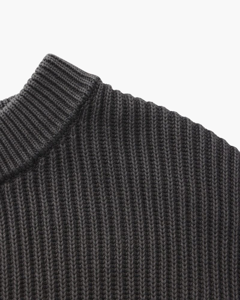 Men's Ribbed Crew-Neck Jumper with Long Sleeves - Grey